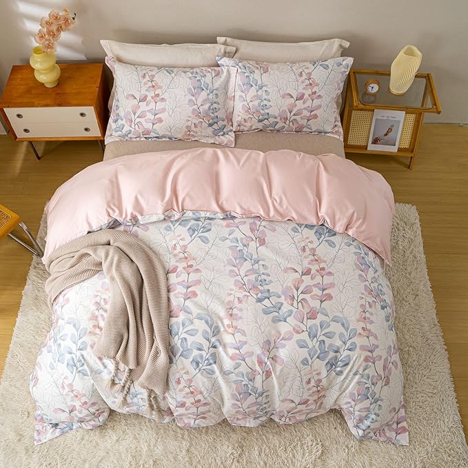 OAITE Duvet Cover Set Twin Size Floral Pattern Ultra Soft 100% Cotton Duvet Cover Sets 3-PC, Breathable Duvet Cover with Zipper Closure & Corner Ties(2 Pillow Shams,1 Duvet Cover)