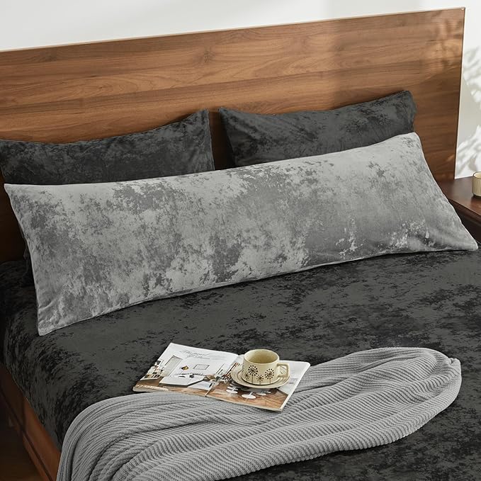 BEDELITE Velvet Body Pillow Cover with Zipper, Soft and Plush 20x54 Long Pillow Case, Velvety Smooth and Cozy Body Pillow Pillowcase for Bedroom and Couch, for All Seasons(Gray)