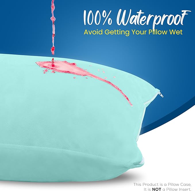 Utopia Bedding Premium 100% Waterproof Pillow Protectors with Zipper Standard Size (Set of 4), Bed Bug and Dust Mite Proof Zippered Pillow Covers, Pillow Encasement Cases, Spa Blue