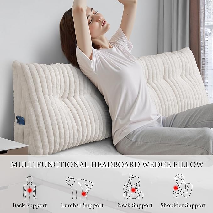 Headboard Pillow King, Triangular Wedge Pillow Headboard King, Cushion Headboards Reading Pillows, Backrest Pillows for Sitting in Bed or Working with Removable Cover, Beige