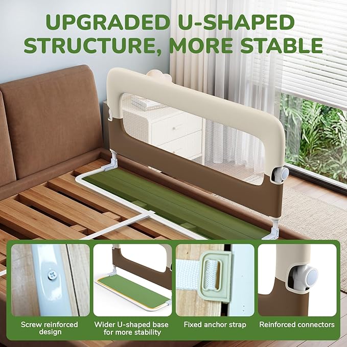 Bed Guard Rail for Toddlers - 59" Adjustable Heights & Folding up Portable Bed Railing for Baby - Toddler Bed Rails Guard for Crib, Twin, Bunk,Full Size, Queen & King Bed