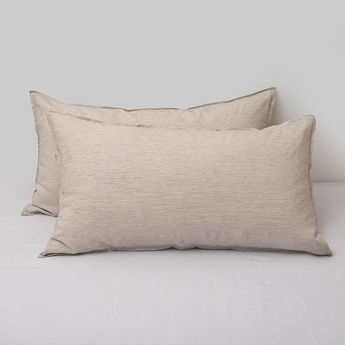 CHUFFED Linen Pillow Cases 2 Pack 100% Linen Pillowcases, Breathable and Cooling Washed King Pillow Shams with Zipper Closure, 20x36 Inches,Grey Stripe