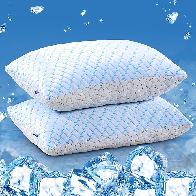 puredown® Pillows Queen Size Set of 2, Shredded Memory Foam Pillows, Cooling Foam Pillow for Sleeping, Soft Bed Pillow Queen Size with Adjustable Foam for Side, Back and Stomach Sleepers