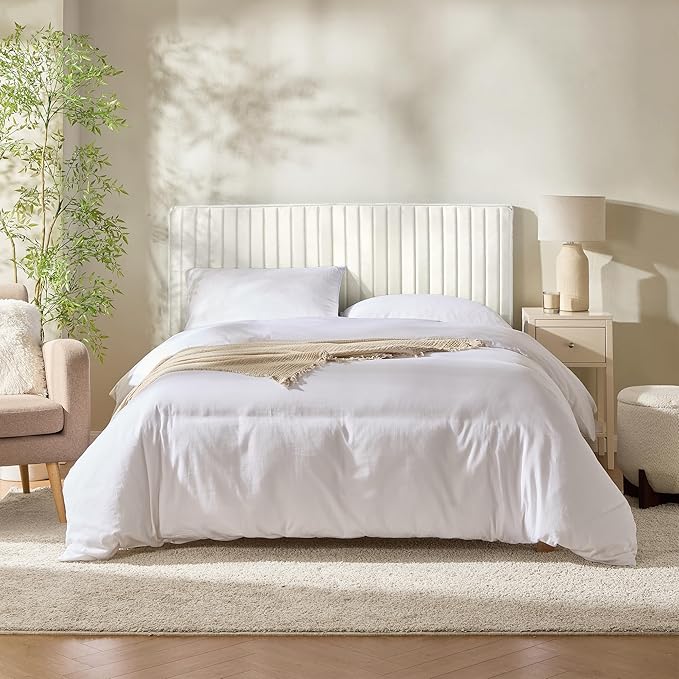 Hearth & Harbor King Headboard Only, Floating Wall Mounted Headboard King Size, Easy Assemble Upholstered Peel and Stick Headboards, 3D Soundproof Bed Wall Panels, Velvet Stick on Headboards, White