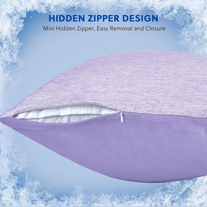 HOMFINE Cooling Pillowcase Body Size - Double Side Q-Max 0.439 Cooling Fiber for Pillow Protector, Breathable Long Cold Pillow Cover for Hot Sleeper Night Sweat Hidden Zipper, 1 Pack (20"x54", Purple)