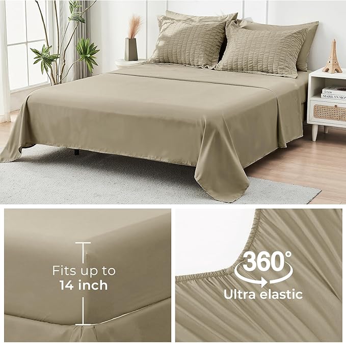 HYMOKEGE Linen Queen Comforter Set Seersucker 7 Pieces, All Season Luxury Bed in a Bag Queen for Bedroom, Bedding Set with Comforter, Sheets, Pillowcases & Shams