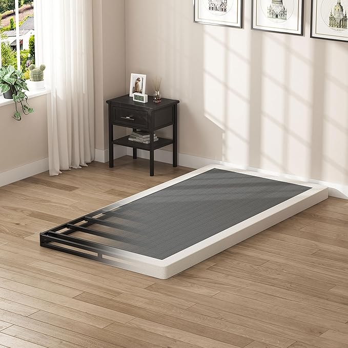 SHOANED Twin Size Box Springs - 3 Inch Low Profile Mattress Foundation No Noise Heavy Duty Metal Basics Bed Base with Clean Fabric Cover, Easy Assembly