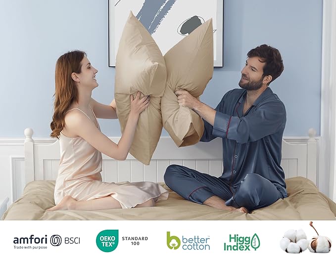 Pillow Cases, Standard Queen Size Cotton Percale Weave Pillowcases, Pre-Shrunk Breathable and Hypoallergenic Pillowcases, Set of 2 (2 Piece Standard/Queen 20 Inch x 30 Inch, Sandshell)