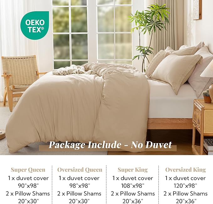 MILDLY Super Soft Duvet Cover - 100% Washed Microfiber Light Khaki Comforter Cover Set 3 Pieces with Zipper Closure & Corner Ties (No Comforter)