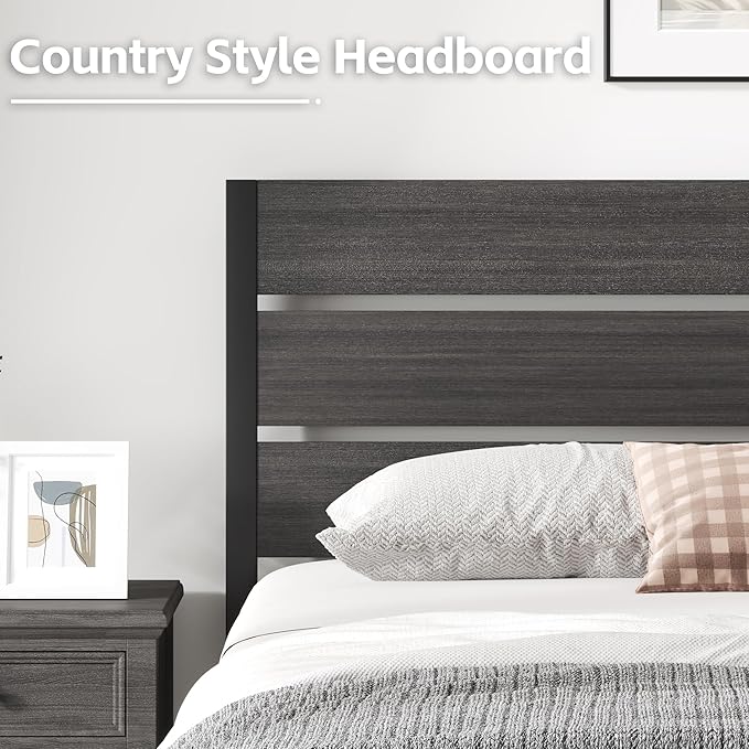Fluest Full Bed Frame with Headboard and Footboard, Metal Platform Bed Frame with Under Bed Storage, All-Metal Support System, No Box Spring Needed, Easy Assembly,Rustic Grey