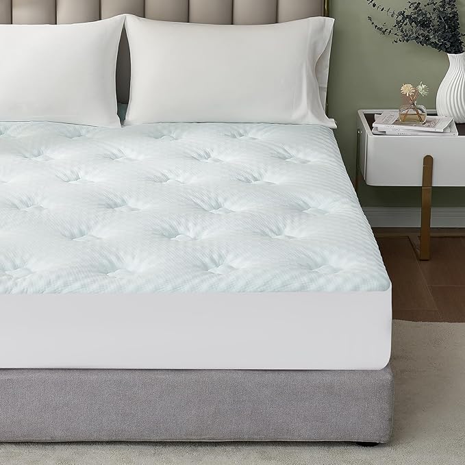 Hansleep Memory Foam Mattress Pad Topper King, King Size Mattress Topper Viscose Derived from Bamboo, King Foam Bed Mattress Pad Cover for Back Pain Relief, 78" x 80", White