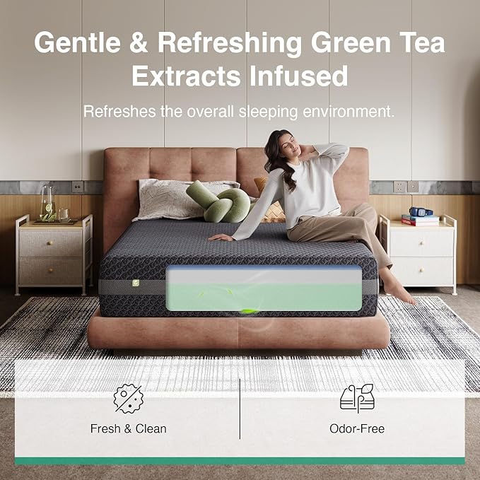 Novilla 14 Inch King Size Mattress, King Mattress Gel Memory Foam for Body Contouring, Consistent Pressure-Relieving Support, with Green Tea-Infused Foam, Medium Firm, Mattresses in a Box