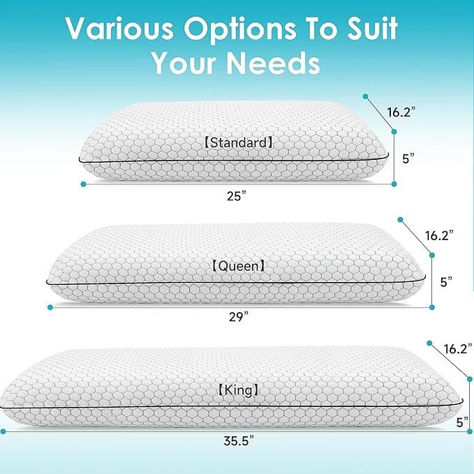 CushyOasis Memory Foam Pillows for Side, Back and Stomach Sleepers, Set of 2, Bed Pillow with Washable Cover and Breathable Mesh, Bed Pillow for Sleeping (Light Grey，King Size)