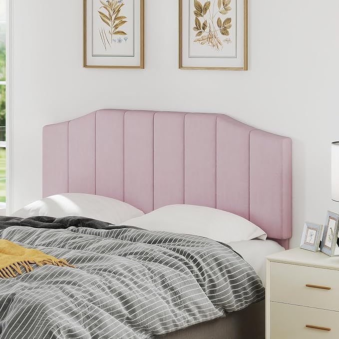 Furpopup Velvet Queen Size Headboard, Upholstered Headboard Queen/Full Size Wall Mount and Bed Frame Mount, Featuring High-Density Sponge Padding Luxury Texture Easy Assembly Comfort Style-Pink