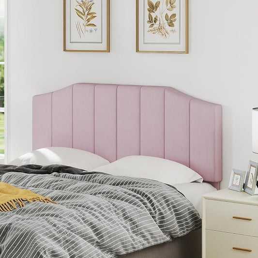 Furpopup Velvet Queen Size Headboard, Upholstered Headboard Queen/Full Size Wall Mount and Bed Frame Mount, Featuring High-Density Sponge Padding Luxury Texture Easy Assembly Comfort Style-Pink