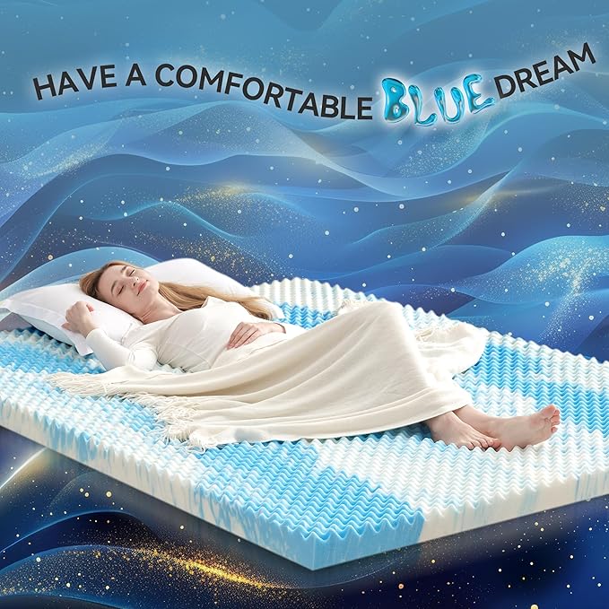 SINWEEK 3 Inch Egg Crate Memory Foam Mattress Topper King Size, Soft Mattress Pad for Back Pain Relief, Bed Topper, CertiPUR-US Certified, Blue