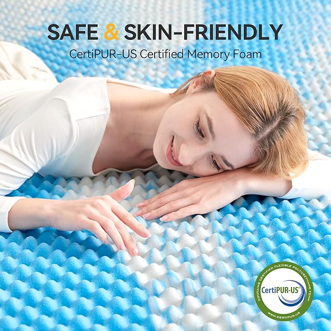 SINWEEK 3 Inch Egg Crate Memory Foam Mattress Topper Full Size, Soft Mattress Pad for Back Pain Relief, Bed Topper, CertiPUR-US Certified, Blue