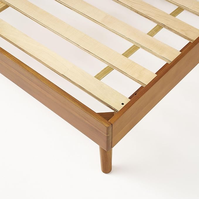 Merax Twin Size Solid Wood Platform Bed, Mid-Century Modern Bed Frame with Splayed Legs, 600 lbs Weight Capacity, No Box Spring Needed, Natural