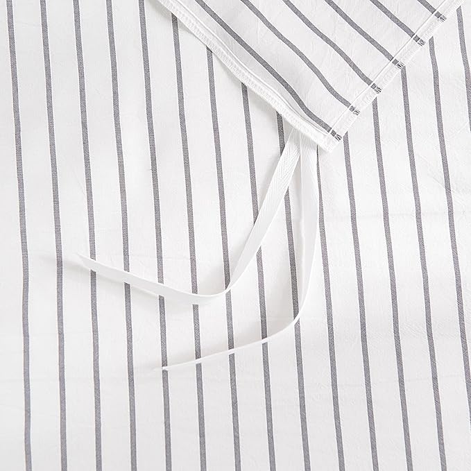 NEXHOME PRO Striped Duvet Cover King Size,100% Washed Cotton Bedding Set,Textured Linen Feel,Breathable,Organic,3 Piece(Grey Stripes 104x90)