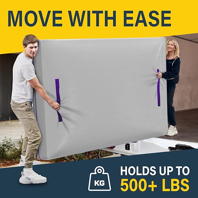 Full XL Mattress Protector For Moving and Storage - Heavy Duty 10 Mil Thick Waterproof Mattress Cover For Moving w Zipper And 8 Carrying Handles