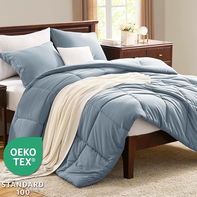 CozyLux Twin/Twin XL Comforter Set Grayish Blue - 270GSM Box Stitched Bedding Set for College Dorm & Back to School, Lightweight All Season for Teen Boys, Girls, 2 Pcs with Comforter and Pillow Sham