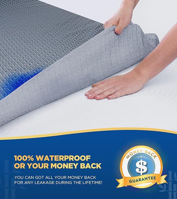 Premium 100% Waterproof Twin Mattress Protector, Breathable Cooling 3D Air Fabric Mattress Cover, Hypoallergenic Noiseless Bed Cover Vinyl Free, 8-21'' Deep Pocket (Gray)