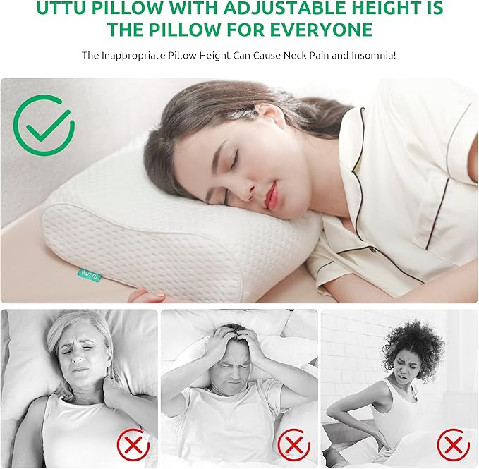 UTTU Cervical Pillow for Neck Pain Relief, Memory Foam Neck Pillow for Sleeping, Adjustable Orthopedic Sandwich Pillow, Contour Cooling for Side Back Stomach Sleeper, Queen(23.6"×13.8"×5.2"/4.5")