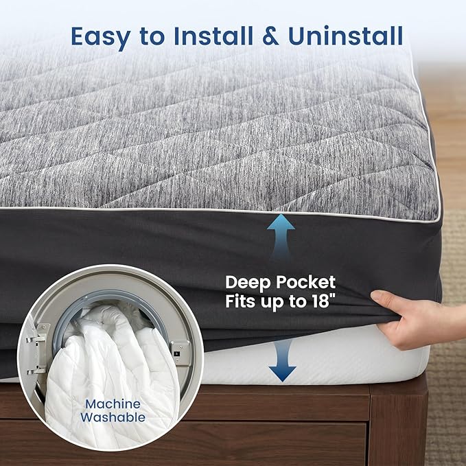 Cozy Bliss Leakproof Cooling Mattress Protector Full, Q-Max 0.45 Soft Noiseless Breathable Mattress Topper Cover, with Deep Pocket Fits 8–18 Inches for Summer Bed Hot Sleepers, Grey