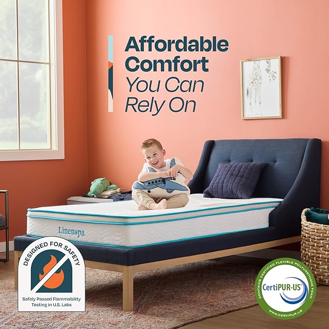 Linenspa 8 Inch Memory Foam and Spring Hybrid Mattress - Medium Firm Feel - Bed in a Box - Quality Comfort and Adaptive Support - Breathable - Cooling - Guest and Kids Bedroom - Twin XL Size