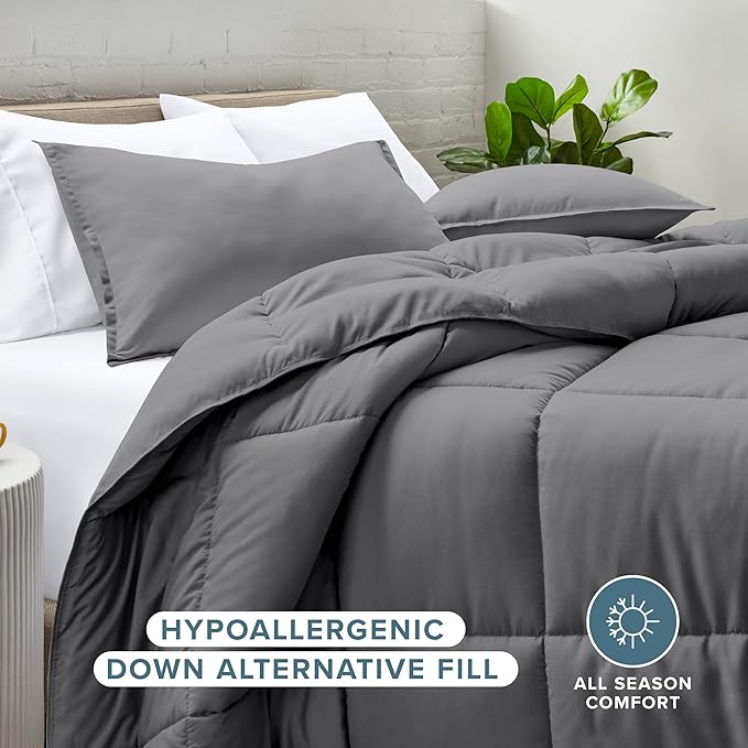Bare Home Comforter Set - Oversized Queen Size - Ultra-Soft - Goose Down Alternative - Premium 1800 Series - All Season Warmth (Oversized Queen, Grey)