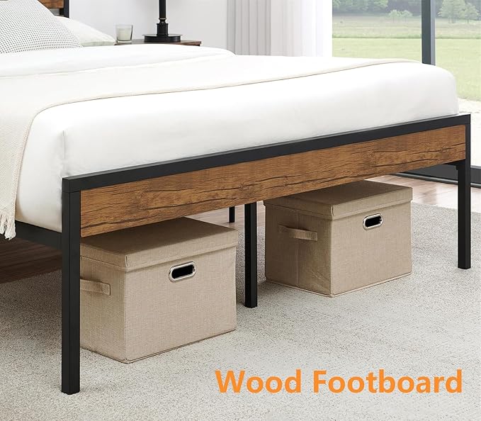 GarveeHome Queen Size Bed Frame with Wood Headboard, Strong Wood Slats Support, Under Bed Storage, Noise-Free, No Box Spring Needed