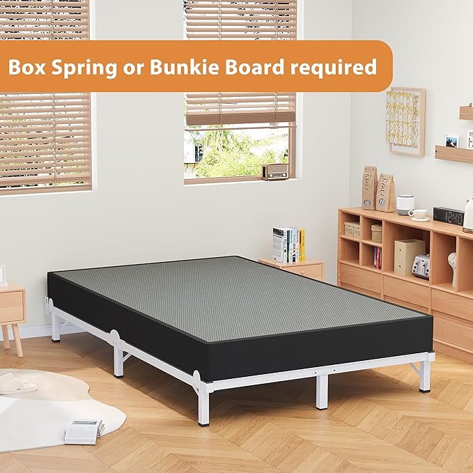 MAF Metal Bed Frame Cal King, 9-Legs Support Bed Base, 8 Inches California King Bed Frame for Box Spring and Mattress, Basics Bed Frame Headboard Attachable Tool-Free Easy Assembly, White
