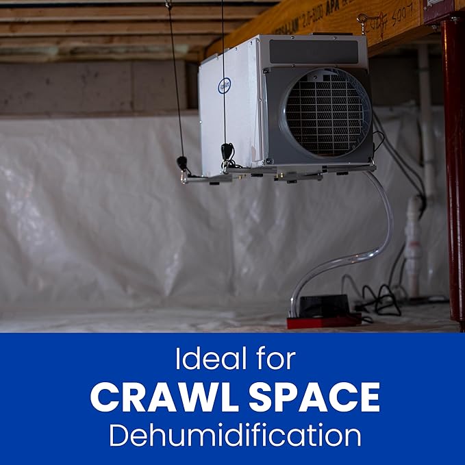 AprilAire E070 Crawl Space Dehumidifier for Basement & Crawlspace – 70-Pint High-Capacity Commercial Dehumidifier for Homes Up to 2,200 Sq. Ft. with Pump, Drain Hose, & Hanging Kit for DIY Install