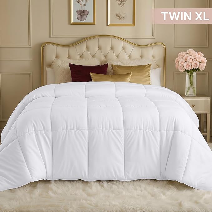 Utopia Bedding Comforters Twin XL Size, All Season Duvet Insert, Down Alternative Box Stitched Bed Comforter with Corner Tabs, Machine Washable (White)