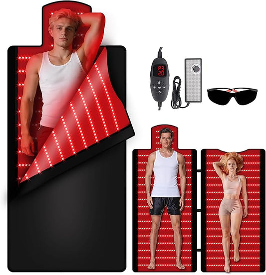 Red Light Therapy Mat for Full Body, 74.6"x33.3" Large Sleeping Bag Blanket, Infrared Light Pad, Soft Leather, Adjustable Timer, Ideal Home Gift for Men & Women Athletes, Seniors, Office Workers