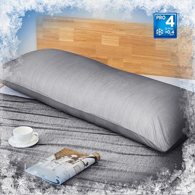 HOMFINE Cooling Pillowcase Body Size - Double Side Q-Max 0.439 Cooling Fiber for Pillow Protector, Long Cold Pillow Cover for Hot Sleeper Night Sweat, Hidden Zipper, 1 Pack (20"x54", Black)