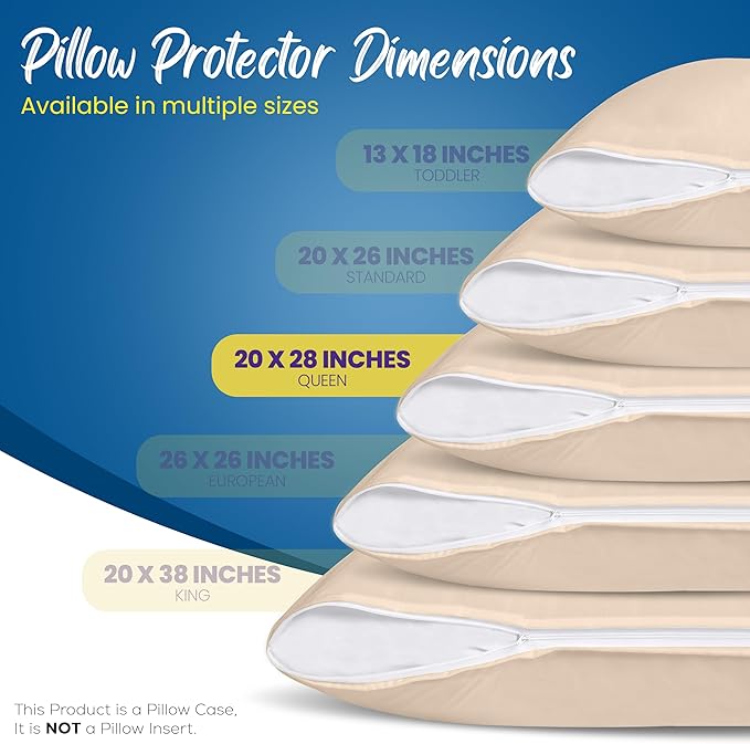 Utopia Bedding Premium 100% Waterproof Pillow Protectors with Zipper Queen Size (Set of 4), Bed Bug and Dust Mite Proof Zippered Pillow Covers, Pillow Encasement Cases, Beige