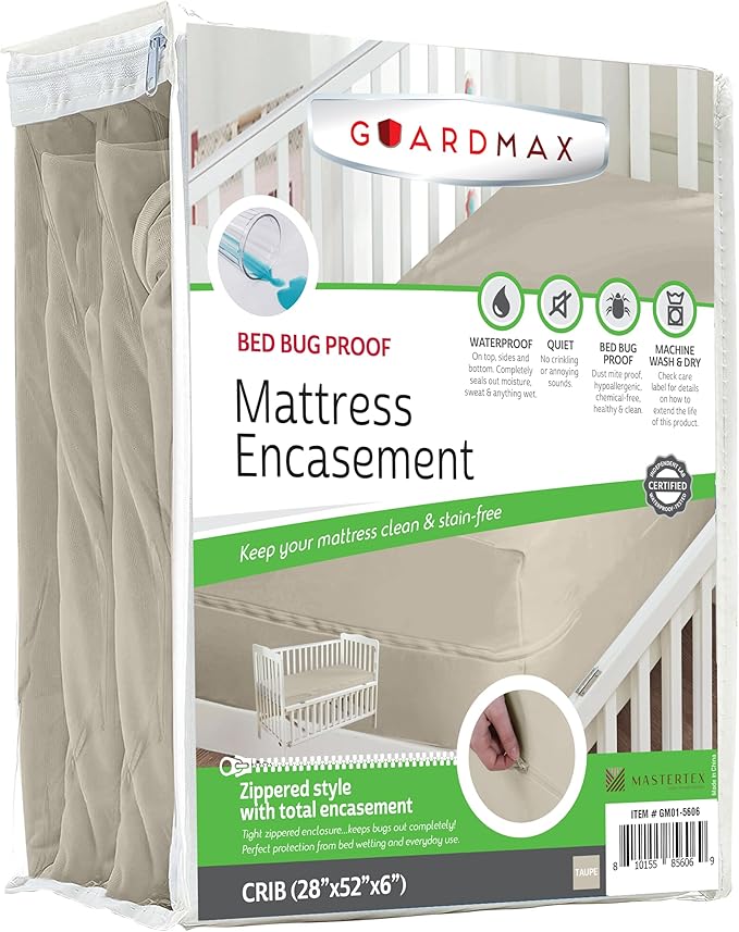 Guardmax Crib Mattress Encasement with Zipper, Waterproof, Bed Bug Proof, and Dust Mite Proof Mattress Protector for Crib Size Bed up to 6" Deep, Zippered All Around Jersey Knitted Mattress Cover