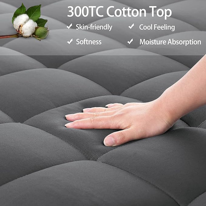 EASELAND Twin Size Mattress Pad Pillow Top Mattress Cover Quilted Fitted Mattress Protector Single Cotton Top 8-21" Deep Pocket Cooling Mattress Topper (39x75 Inches, Dark Grey)