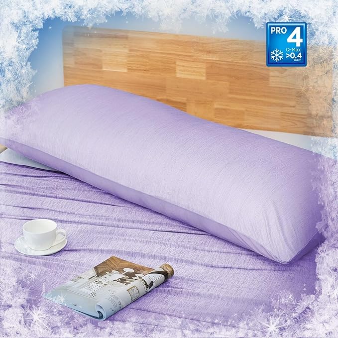 HOMFINE Cooling Pillowcase Body Size - Double Side Q-Max 0.439 Cooling Fiber for Pillow Protector, Breathable Long Cold Pillow Cover for Hot Sleeper Night Sweat Hidden Zipper, 1 Pack (20"x54", Purple)