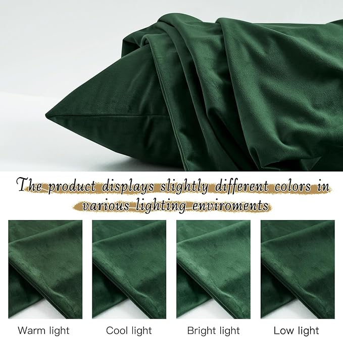 StangH Christmas Pillowcase for Decor, Velvet Pillow Covers with Zipper Closure, Soft Cozy Feeling for Sleeping, Queen Size (Dark Green, 20 x 30 inches) Pillow Cases Set of 2