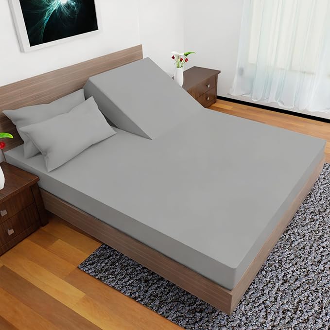 Top Split King Sheets Sets for Adjustable Bed, 4 Pcs Deep Pockets Double Brushed Microfiber Sheets, 34 Inch Split Top Fitted Sheet, 1 King Flat Sheet and 2 Pillowcases - Silver