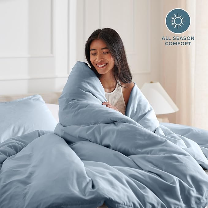 Bare Home Bedding Duvet Cover Queen Size - Premium 1800 Super Soft Collection - Lightweight, Cooling - Soft Breathable Bedding Duvet Cover (Queen, Dusty Blue)