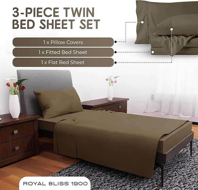 Twin Bedding - 3-Pcs Set - Deep Pockets - Cooling Twin Bed Sheets - Soft, Comfortable and Cozy Bed Sheets - Perfect for Any Bedroom (Taupe)