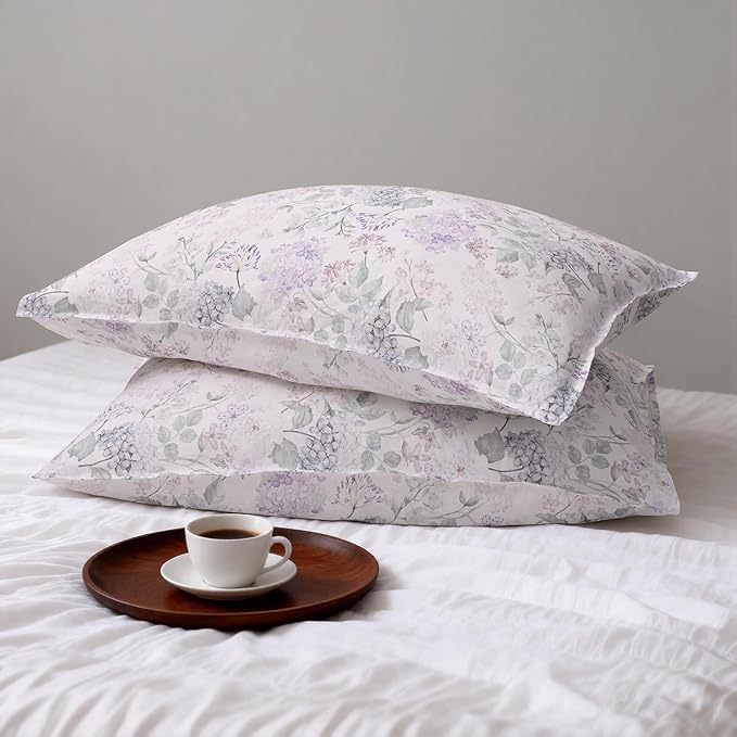 CHUFFED 100% French Linen Pillow Cases Spring Ivy Print, Farmhouse Floral Stone Washed Pillow Shams with Envelope Closure Soft Breathable Vintage Pillow Covers for Decor,20x36 inches
