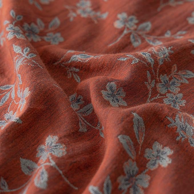 VM VOUGEMARKET Vintage Floral Duvet Cover Set King,Rust Red Double Layer Gauze Cotton Bedding, Soft Breathable Comforter Cover with Zipper Closure,3 Pieces