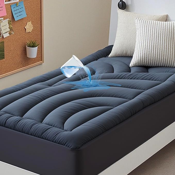 Waterproof Mattress Pad Twin, Quilted Fitted Twin Mattress Topper, Five-Layers Noiseless Mattress Protector Cover with 8"-21" Deep Pocket, Machine Washable, Grey, 39x75