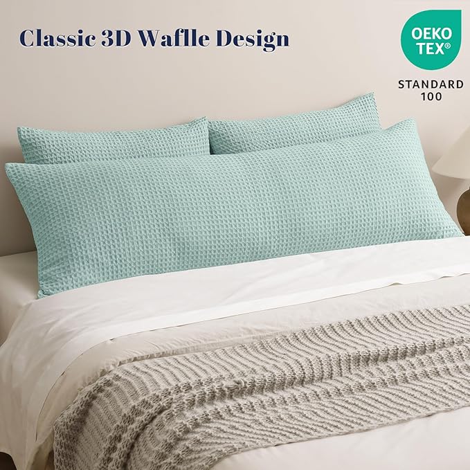 PHF Ultra Soft Waffle Weave Body Pillowcase 20" x 54", No Insert, Breathable & Skin-Friendly Body Pillow Sham with Zipper, Decorative Waffle Weave Pillow Cover, Aqua