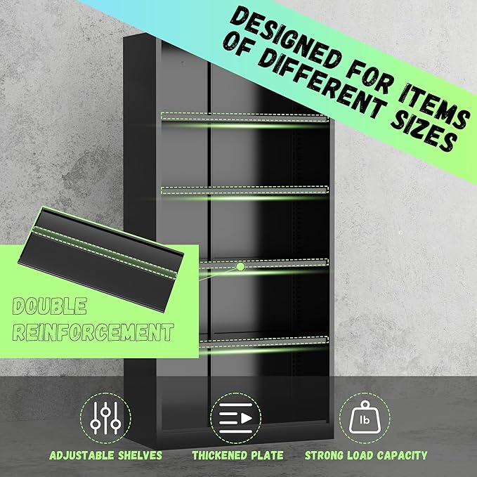 INTERGREAT Metal Storage Cabinet, Garage Steel Locking Cabinets with Doors and 4 Adjustable Shelves, Tall Lockable File Tool Cabinets for Home Office, Classroom Cabinet Basement, Black-Green