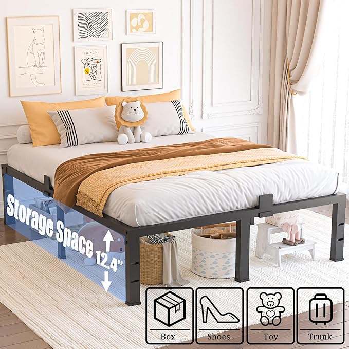 Yitong Angel Full Size Bed Frame 12 inch High 3500 lbs Heavy Duty Metal Platform Mattress Foundation with Steel Slat Support/No Box Spring Needed/Noise Free/Non-Slip/Easy Assembly